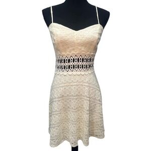 City Triangles Dress Women's Size 7 Ivory Lace Overlay Sleeveless Zip Up Y2K